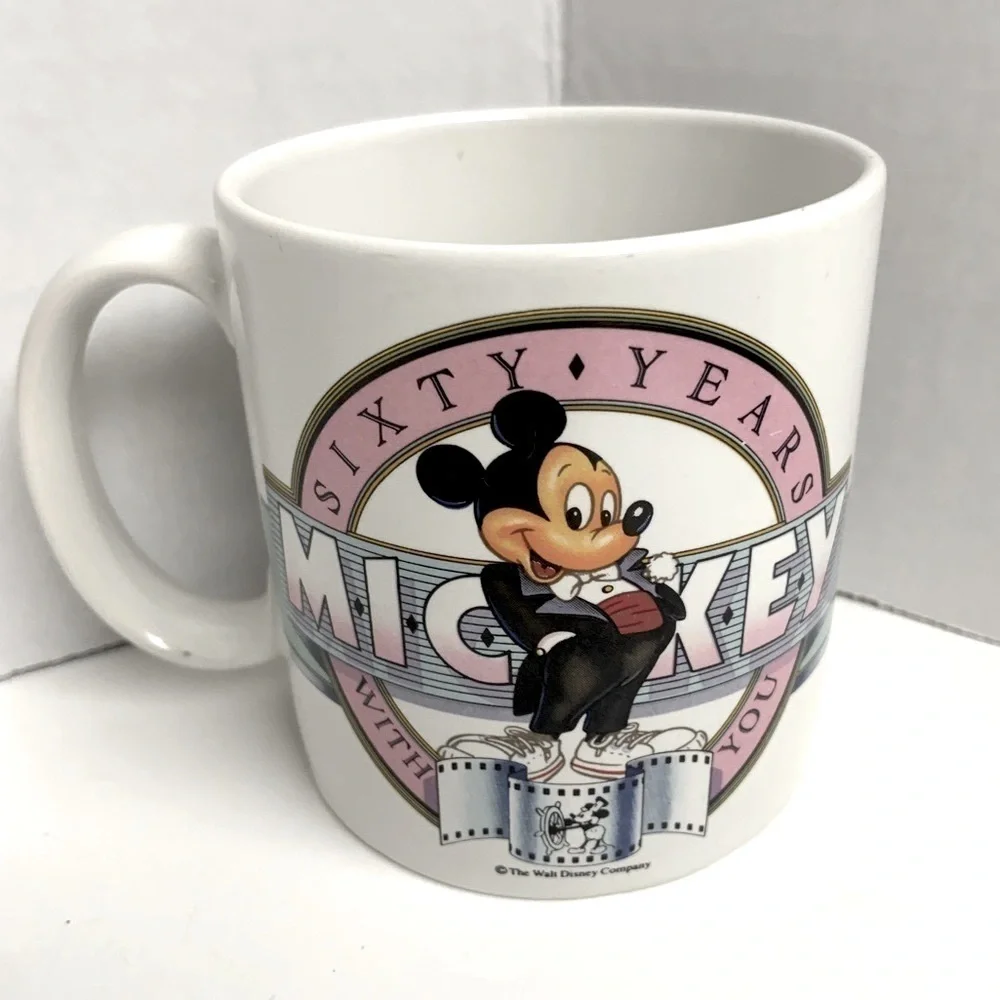 🌺VINTAGE 1988 DISNEY MICKEY MOUSE “60 YEARS WITH YOU” ANNIVERSARY LARGE MUG EUC - Picture 2 of 12